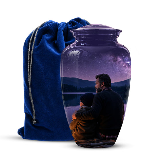 Father & Son Love Cremation Urn - Mountain Night Scenic Urns For Dad