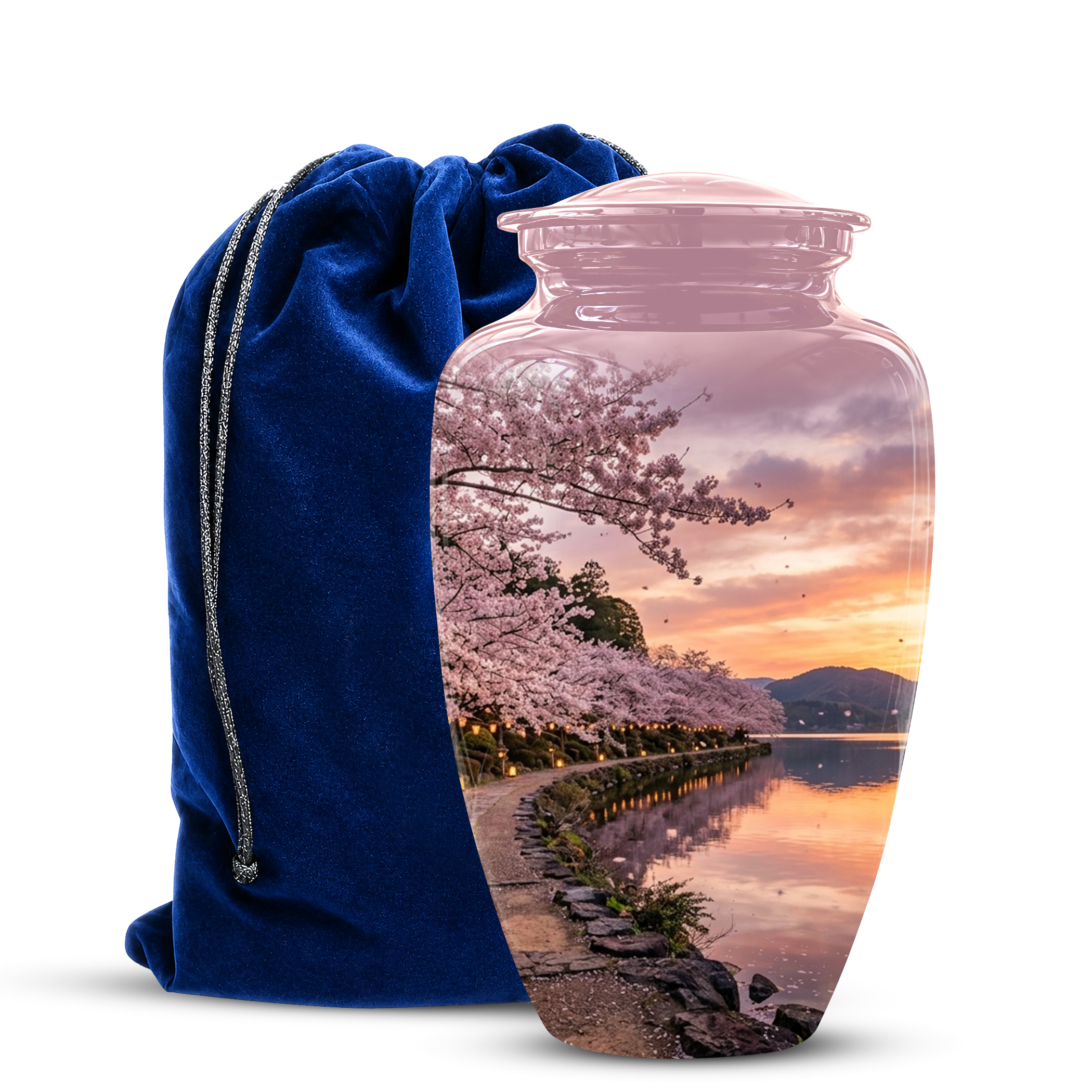 Pink Spring Tree Cremation Urns - Beautiful Nature Sunset Burial