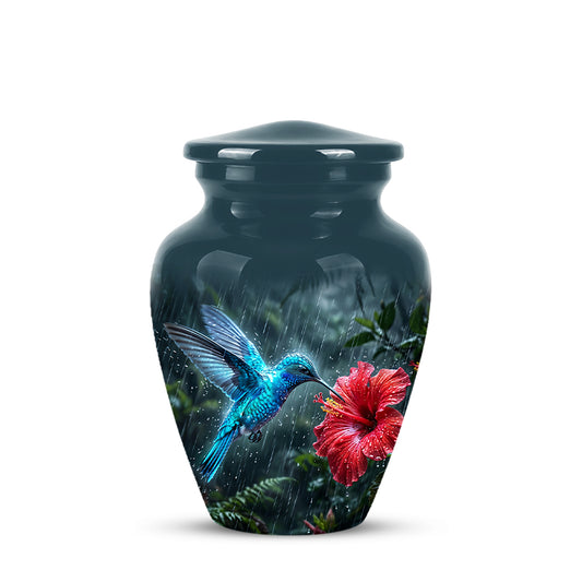 Blue Hummingbird With Red Flower - Personalized Memorial Urns For Ashes