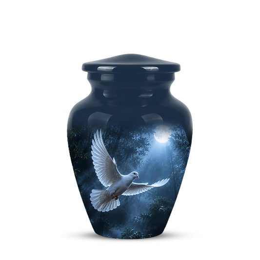 White Flying Dove Cremation Urn - Night Moon Memorial Urns For Ashes