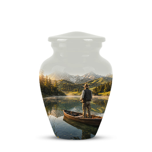 Fishing Cremation Urn - Artistic Landscape Fishing Urns For Dad Ashes