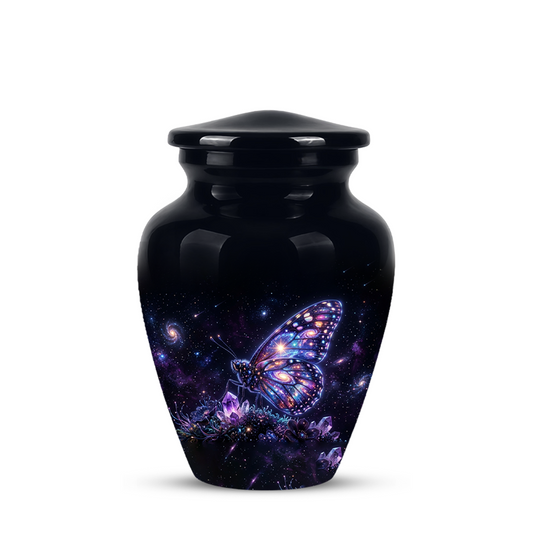 Purple Butterfly Cremation Urn - Beautiful Black Urns For Human Ashes