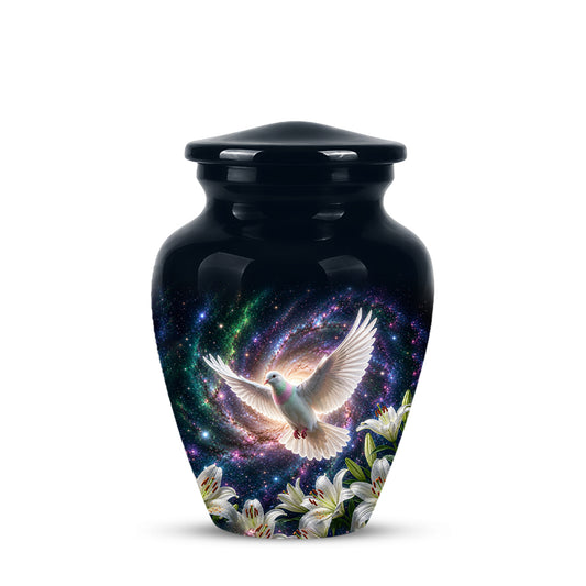 White Flying Dove Cremation Urn - Personalized Black Memorial Urns