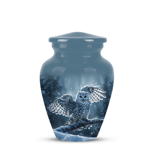 Snowy Owl Cremation Urn - Blue Funeral Urns For Human Ashes