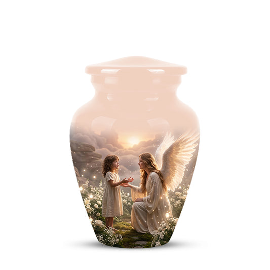 Angel Mom With Girl Child - Beautiful Artistic Custom Urns For Mom Ashes
