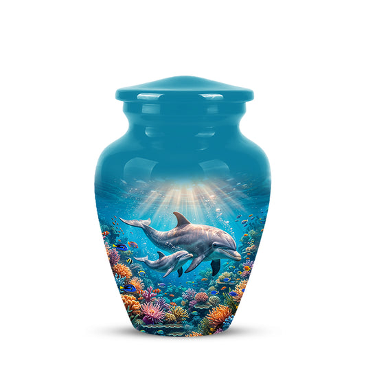 Baby Dolphin With Mother - Beautiful Artistic Urn To Tribute Mom Ashes