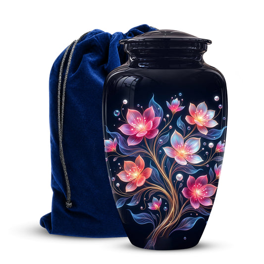 Hand-Painted Lotus Flower Cremation Urn - Decorative Urns On Sale