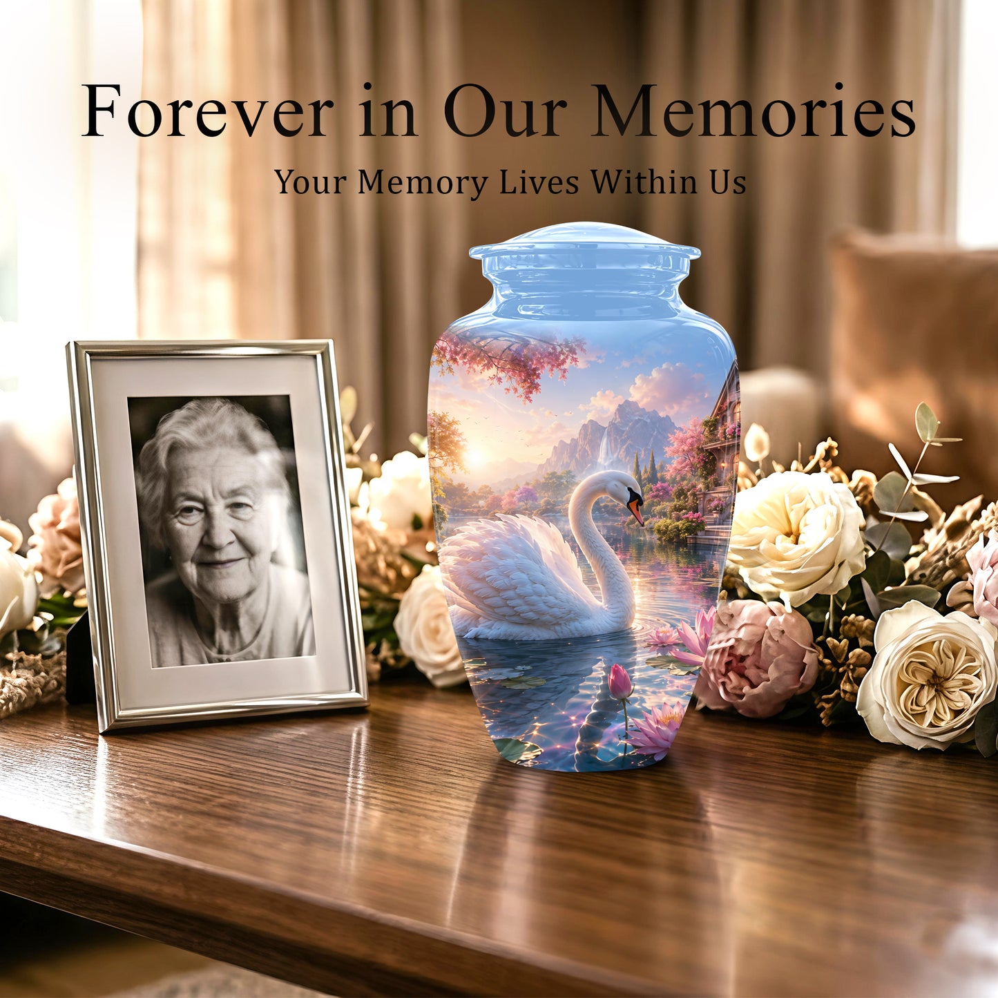 White Swan Themed Urn - Beautiful Custom Memorial Urns For Men & Women