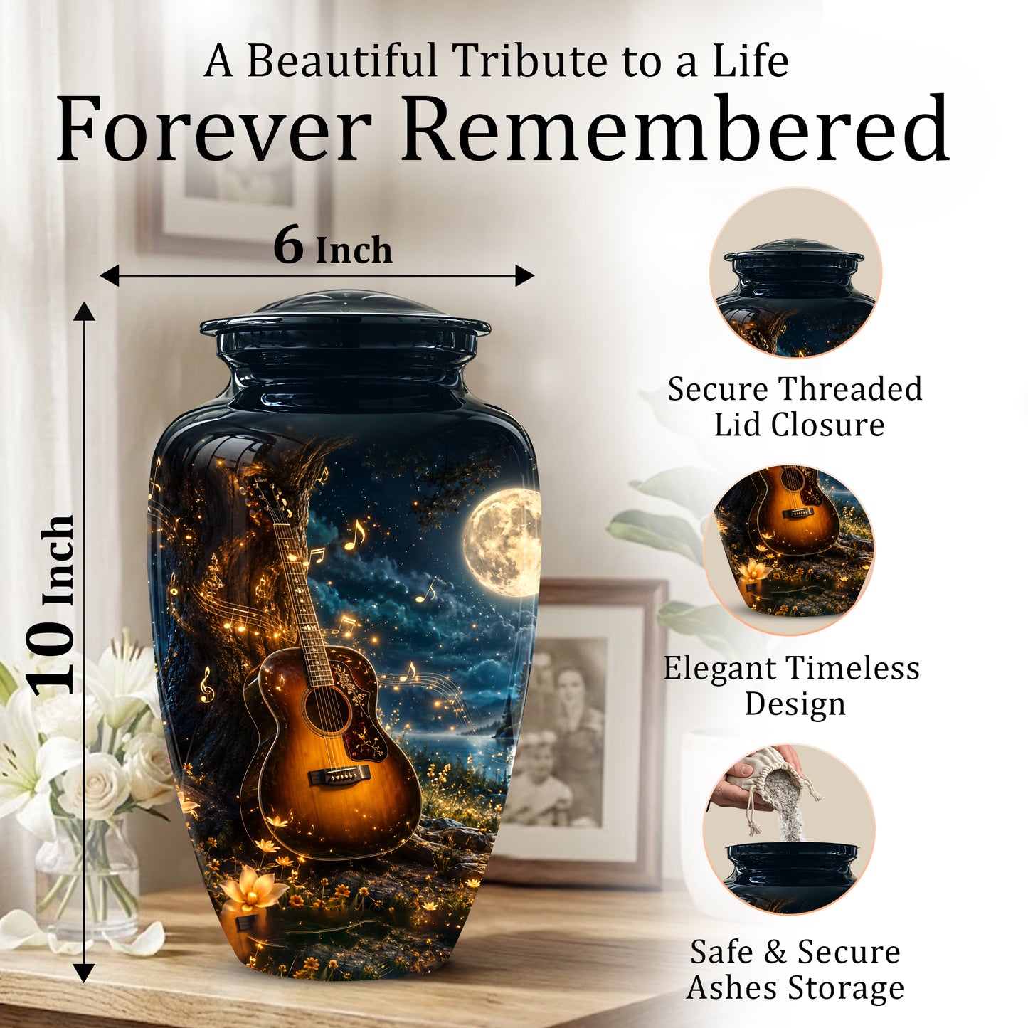 Artistic Guitar Cremation Urn - Starry Night Keep Urn For Music Lovers