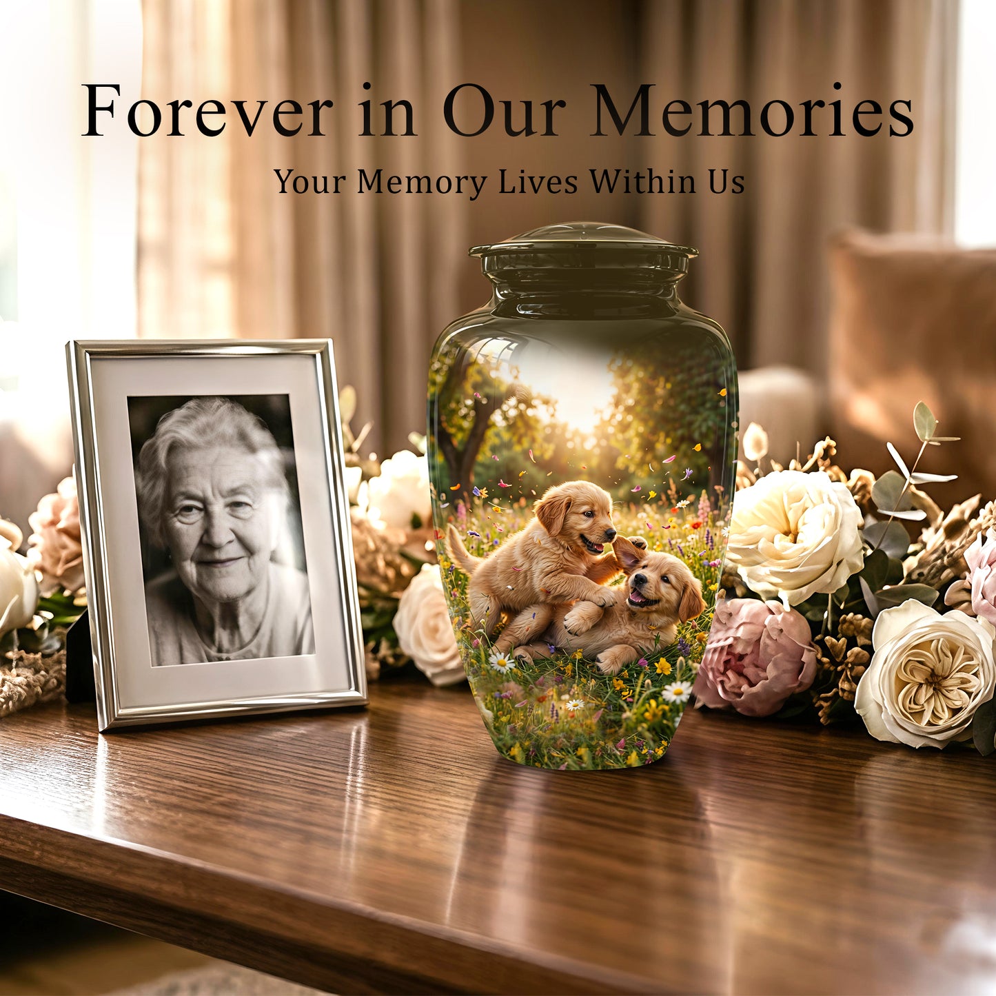 Cute Playing Puppies Memorial Urn - Custom Urns For Dog Friends Ashes