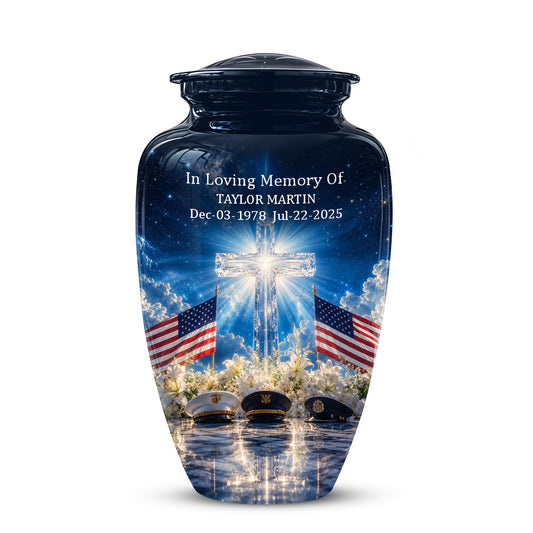 Military Cross Cremation Urn for human Ashes – American Flag Design