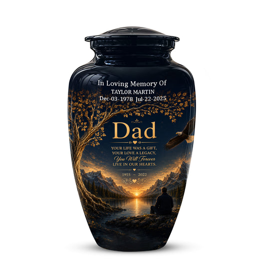 Mountain Memorial Urn for Dad – Black Funeral Urn for Human Ashes