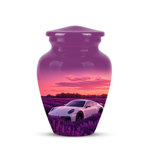 White Car Funeral Urn - Sunset Memorial Urns For Women Car Enthusiasts