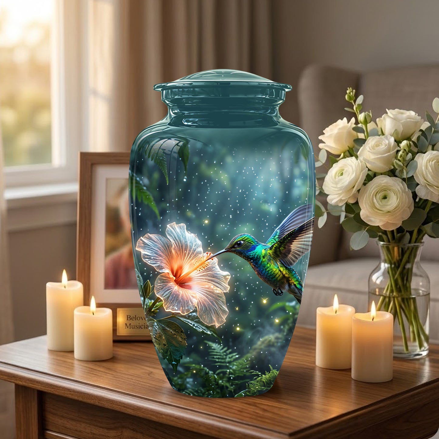 Hummingbird Cremation Urn for Ashes - Elegant Floral Memorial Urn