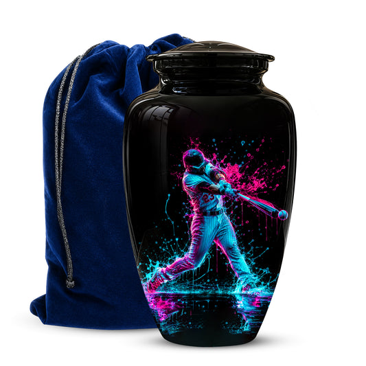 Artistic Baseball Player Funeral Urn - Personalized Black Urns For Ashes
