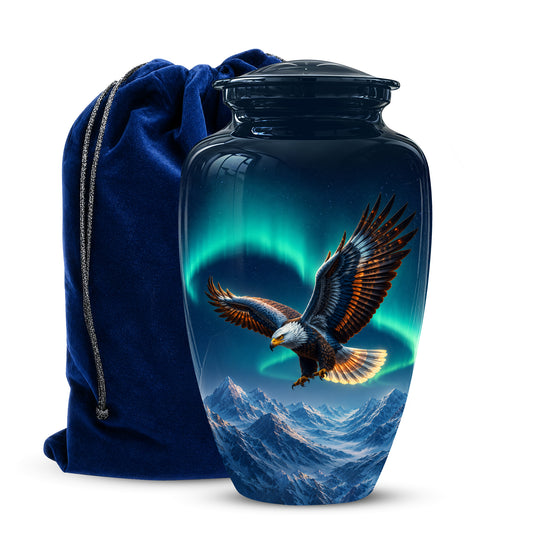 Majestic Eagle Blue Cremation Urn - Personalized Northern Lights Urns