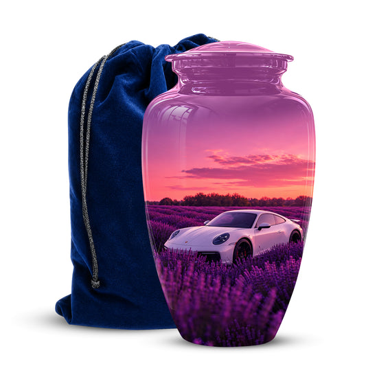 White Car Funeral Urn - Sunset Memorial Urns For Women Car Enthusiasts