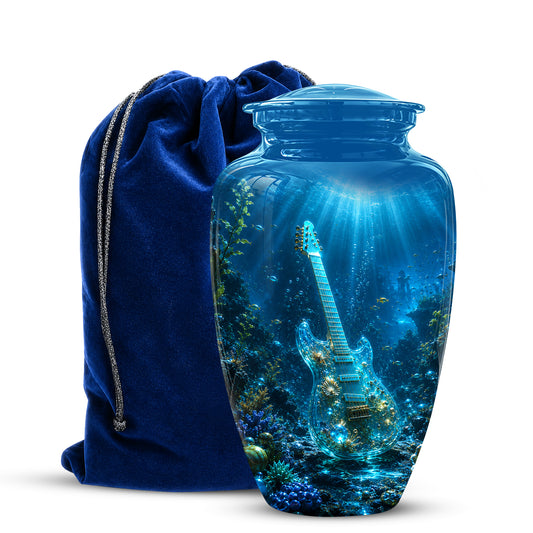Underwater Guitar Themed Urn -Peaceful Memorial Tribute Urns For Ashes