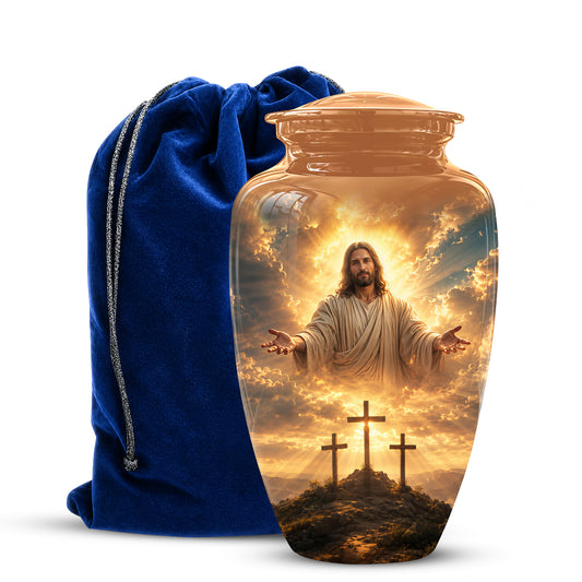 Christian Cross Themed Urn - Sunset Jesus Urns For Spiritual Human Ashes
