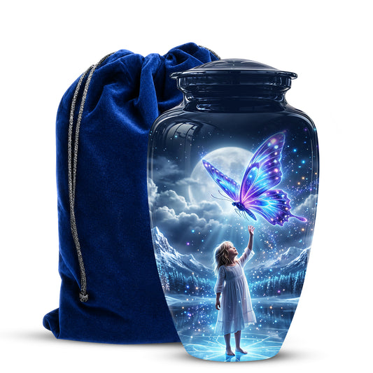 Colorful Butterfly With Girl Child - Beautiful Funeral Urns For Ashes