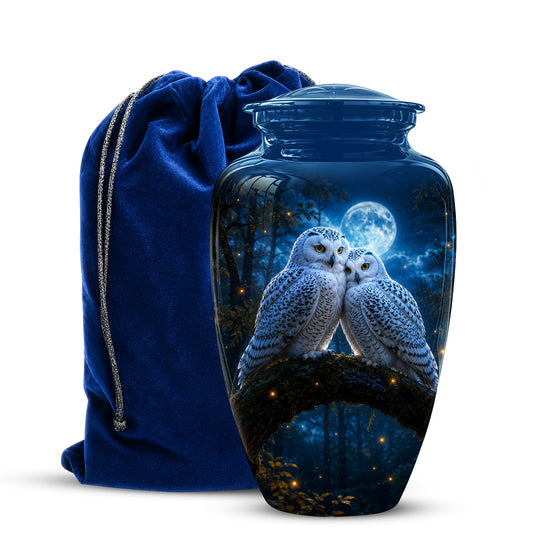 Snowy Owls Cremation Urn - Moonlight Owl Funeral Urns For Human Ashes