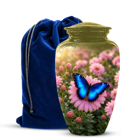 Personalized Blue Butterfly Urn - Pink Flower Memorial Urns For Ashes