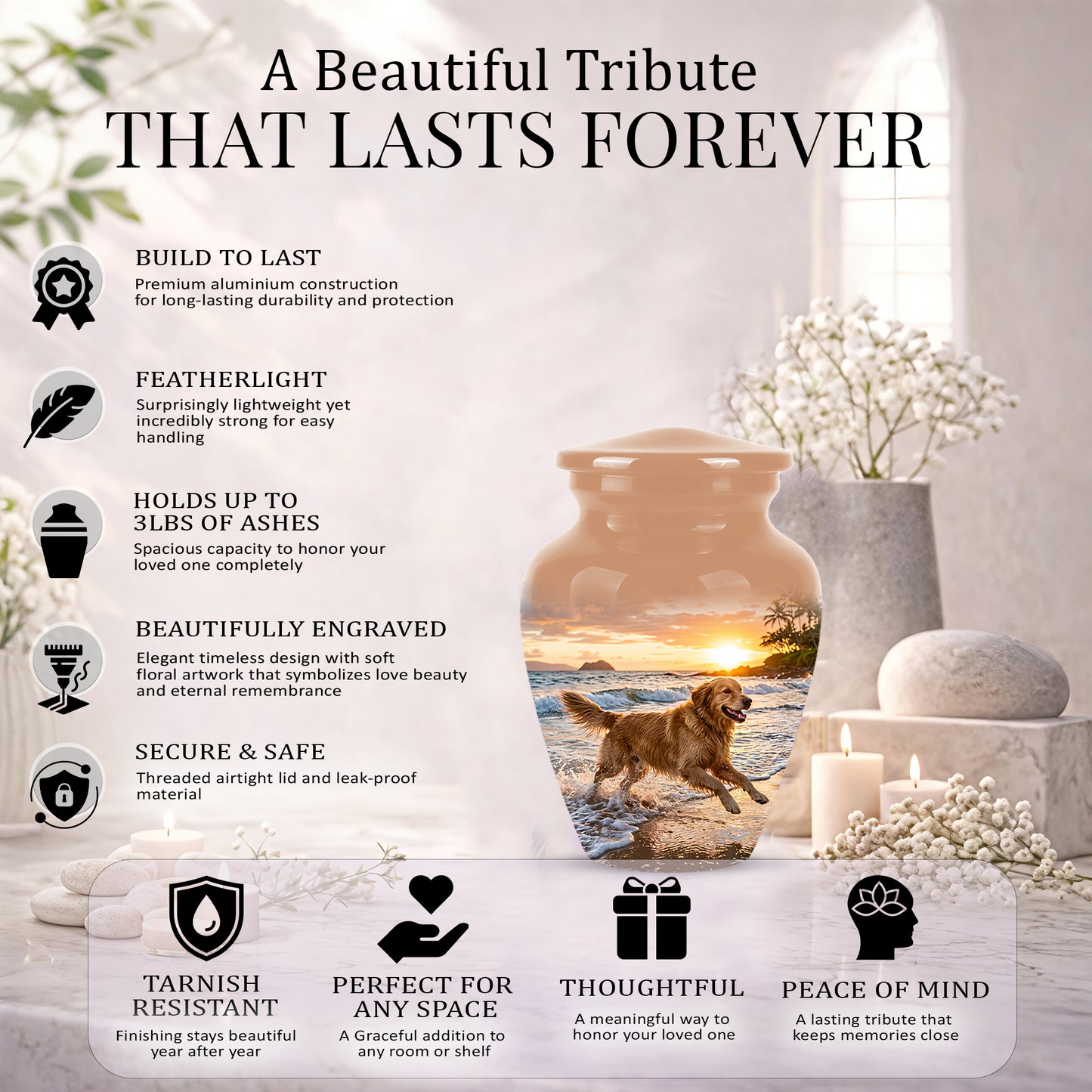 Golden Retriever Themed Urn - Personalized Memorial Urns For Pet Dog