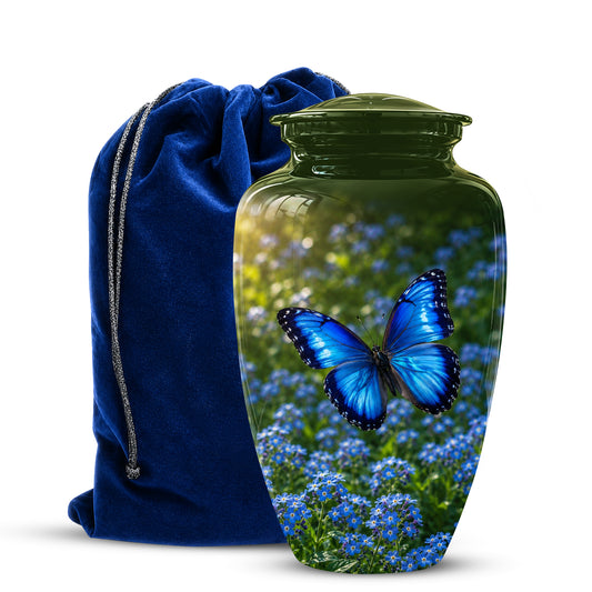 Blue Flying Butterfly Themed Urn - Majestic Butterfly Urns For Ashes