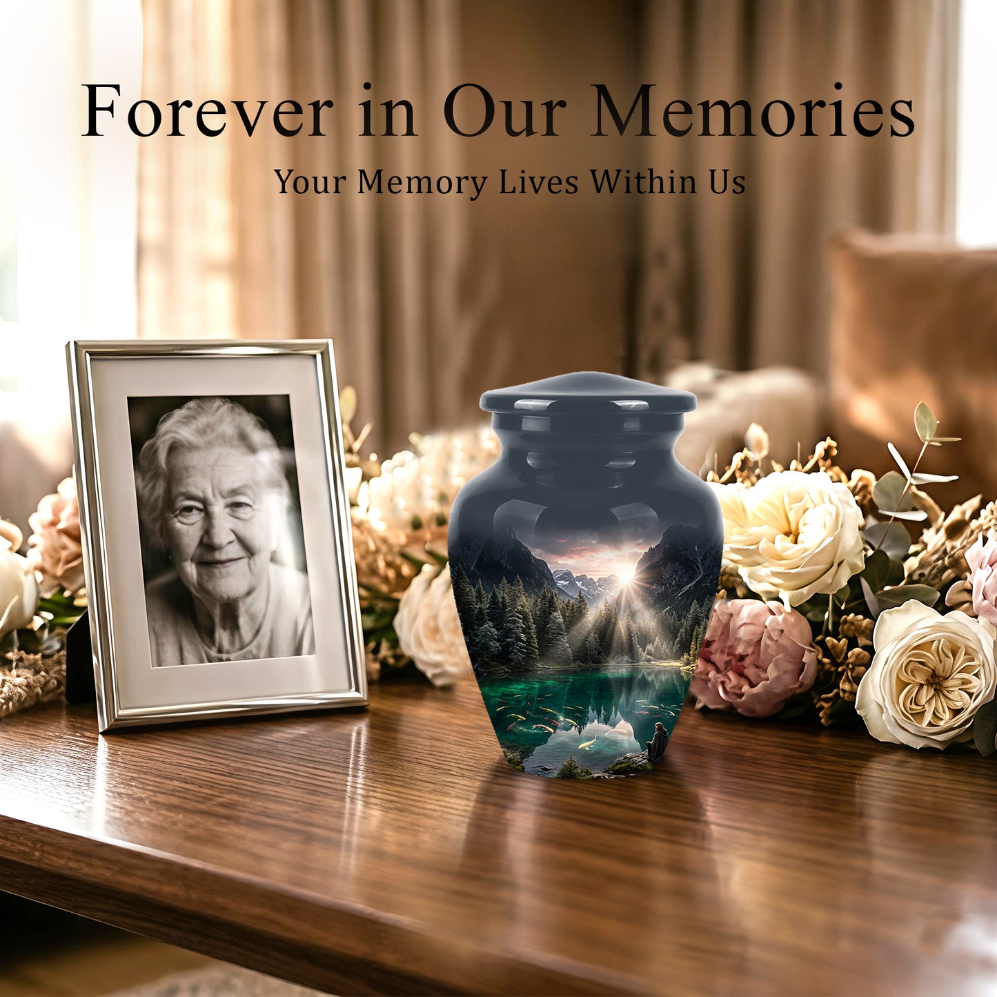 Mountain Lake Cremation Urn - Elegant Nature Urns For Human Ashes