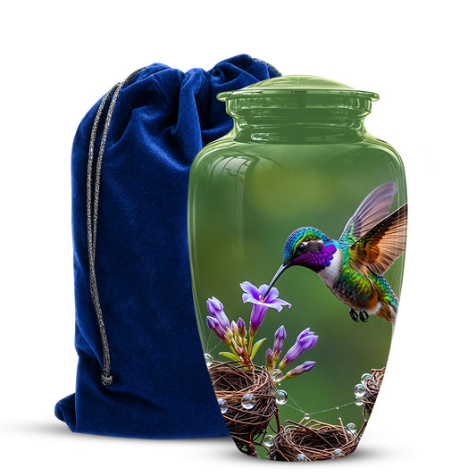 Colorful Hummingbird Memorial Urn - Green Burial Urns For Women Ashes