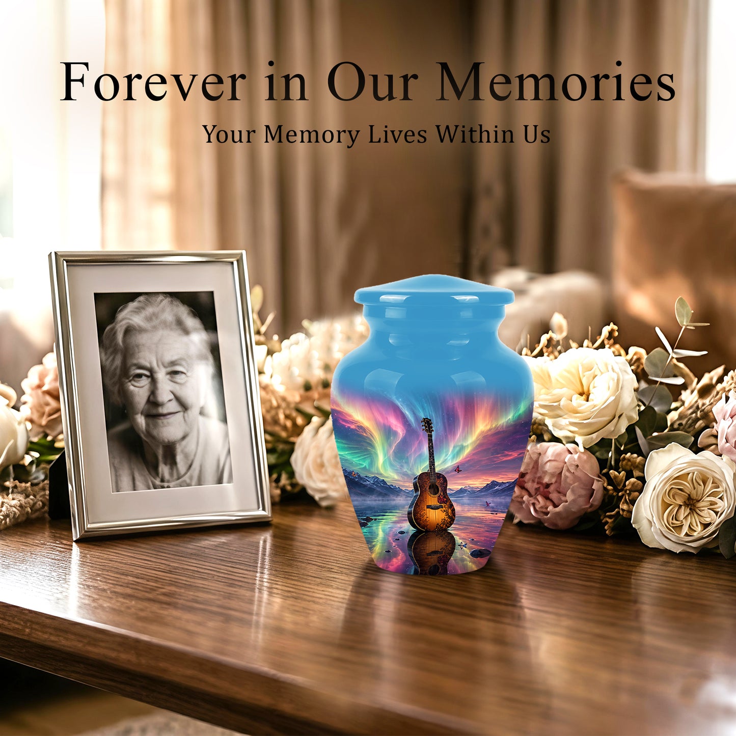 Guitar Aurora Borealis Urn - Classic Memorial Urns For Music Lovers