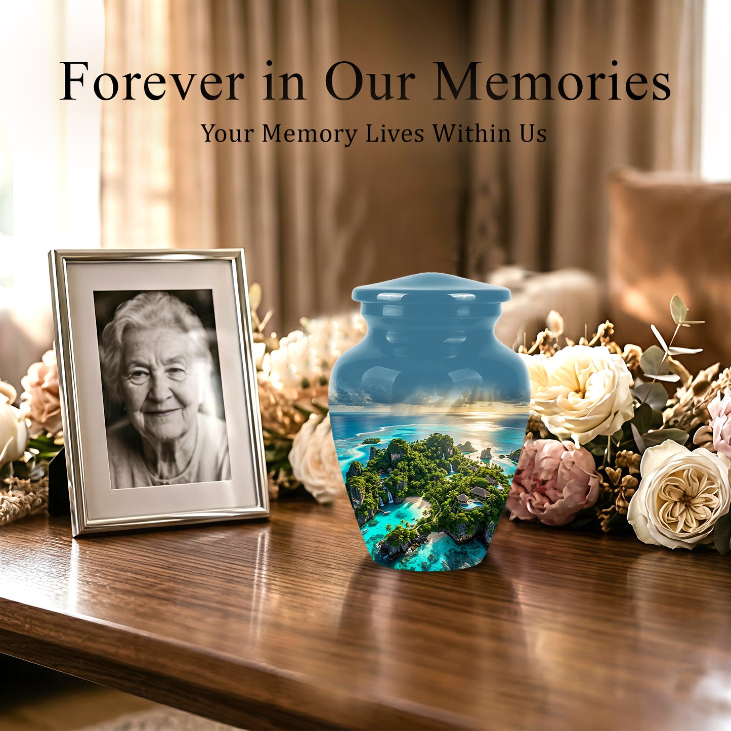 Beach Island Cremation Urn For Human Ashes - Adult Size Memorial Urns