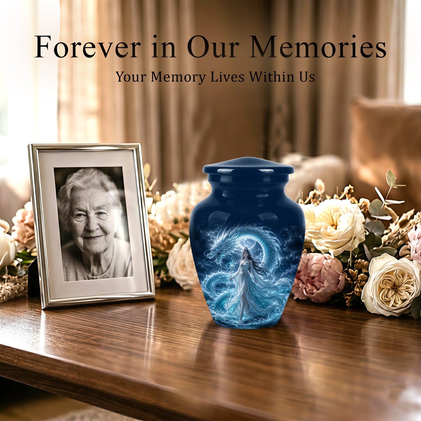 Dragon And Moon Goddess Fantasy Urn - Artistic Memorial Urns For Ashes