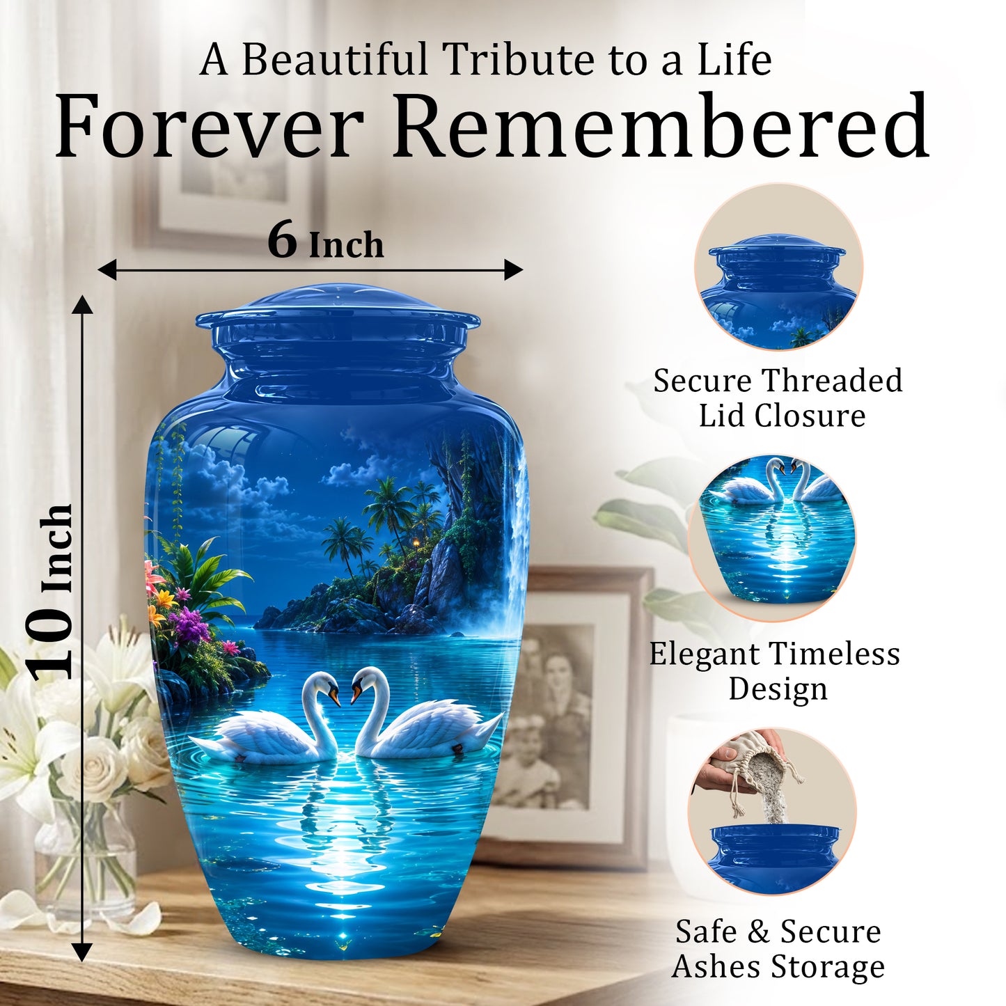 White Couple Swan Urn - Beautiful Memorial Keep Urns For Loved Ones