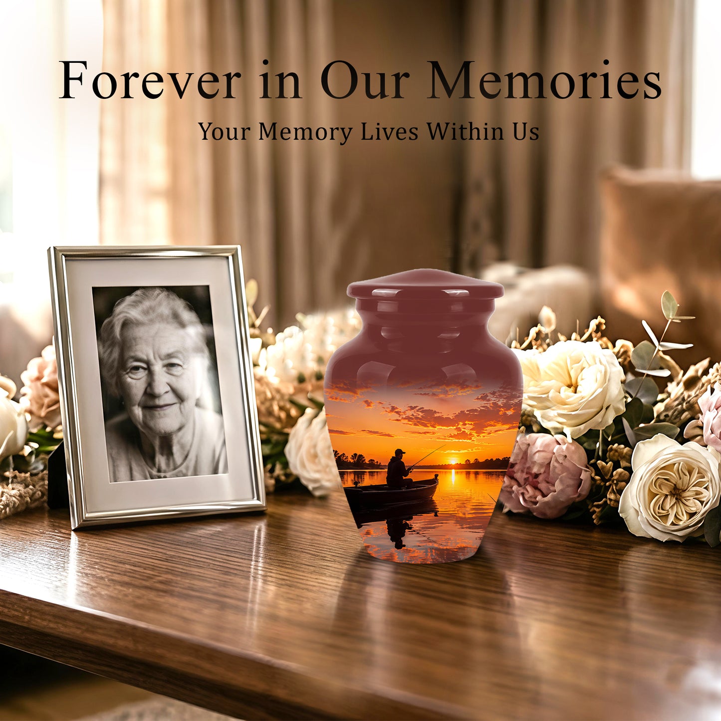 Fishing Sunset Cremation Urn - Beautiful Custom Urns For Dad On Sale