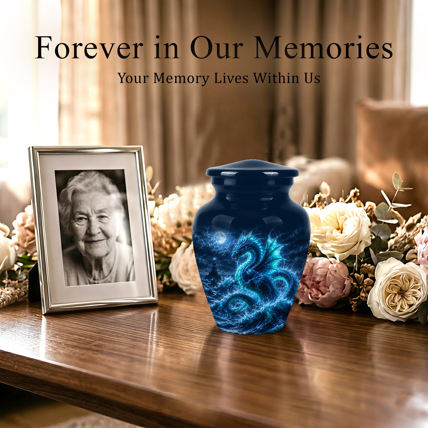 Mystical Blue Dragon Cremation Urn - Custom Handmade Burial Urns