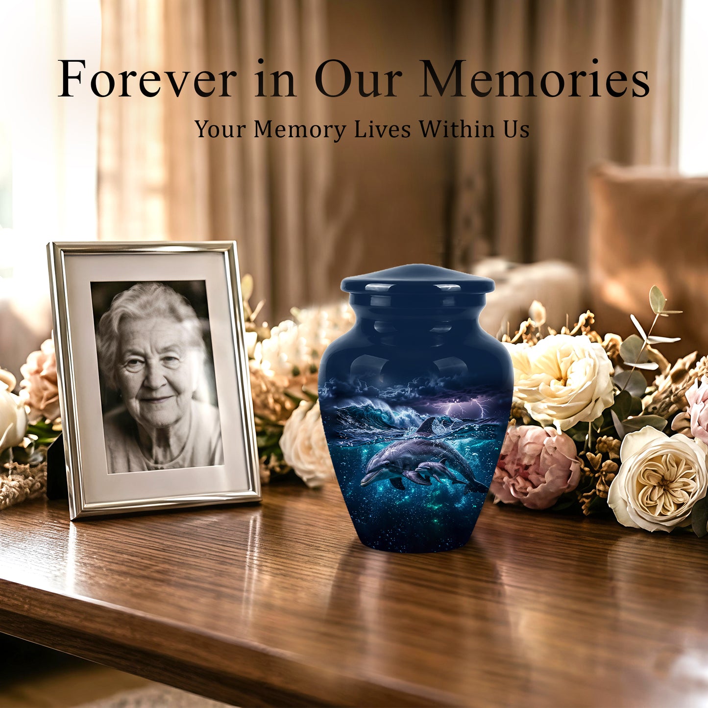 Dolphin Cremation Urn for Ashes – Beautiful Ocean Storm Memorial Art