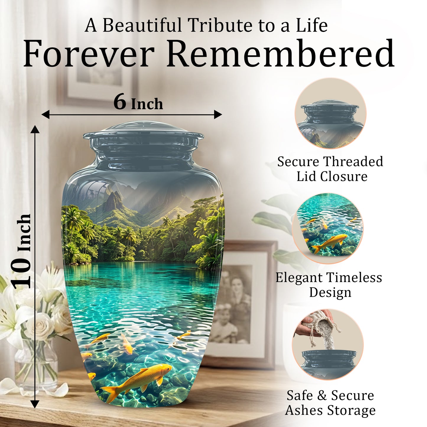 Koi Fish Themed Urn - Handcrafted Memorial Eternal Rest Urn For Ashes