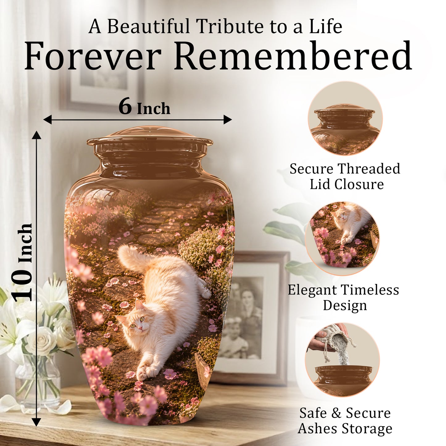 Fluffy Cat Cremation Urn - Custom Burial Memorial Urns On Sale