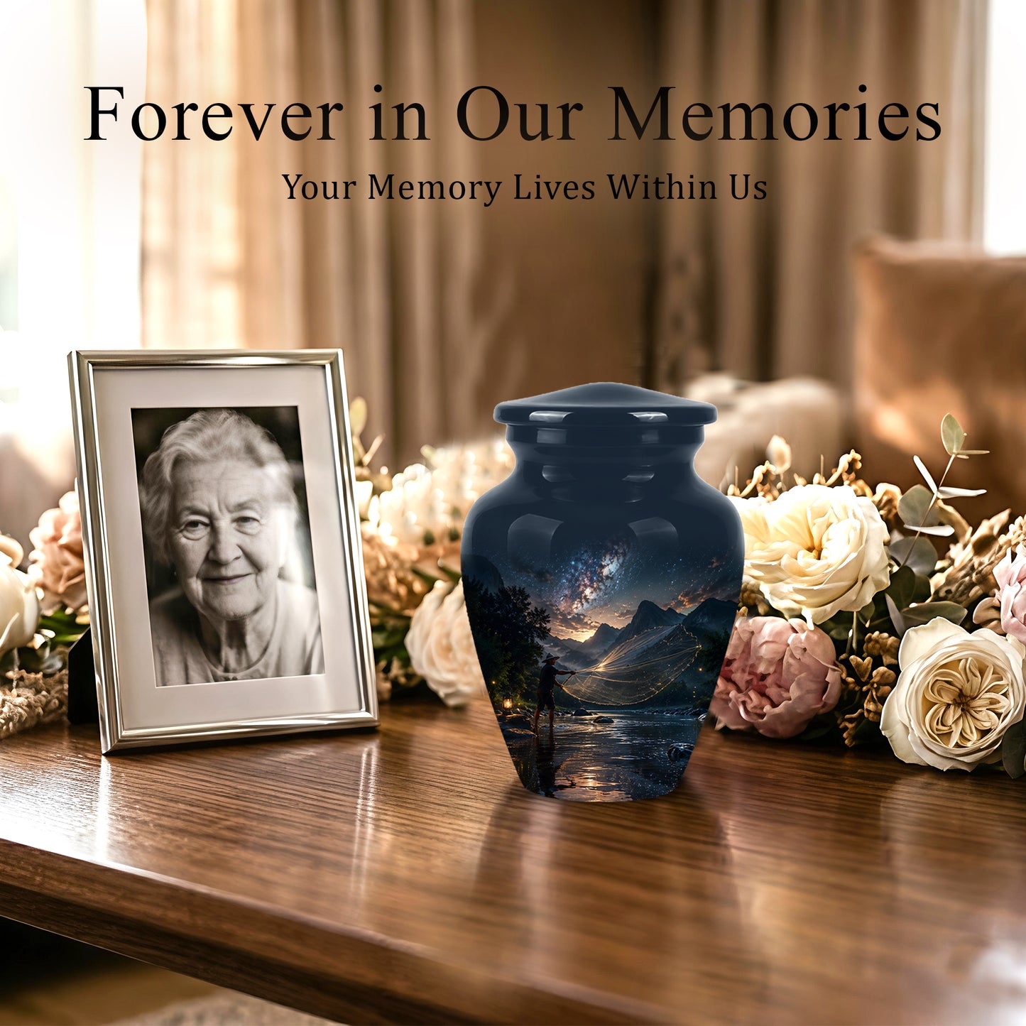 Fisherman Cremation Urn - Night Sky Memorial Urns For Human Ashes
