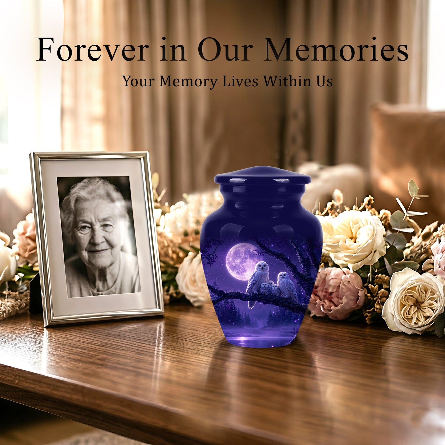 Purple Owl Cremation Urn - Handcrafted Memorial Urn For Adults Ashes