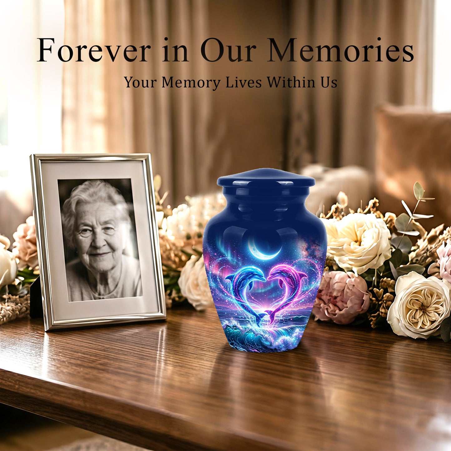 Heart Dolphin Cremation Urn for Ashes – Celestial Moon Memorial Urns