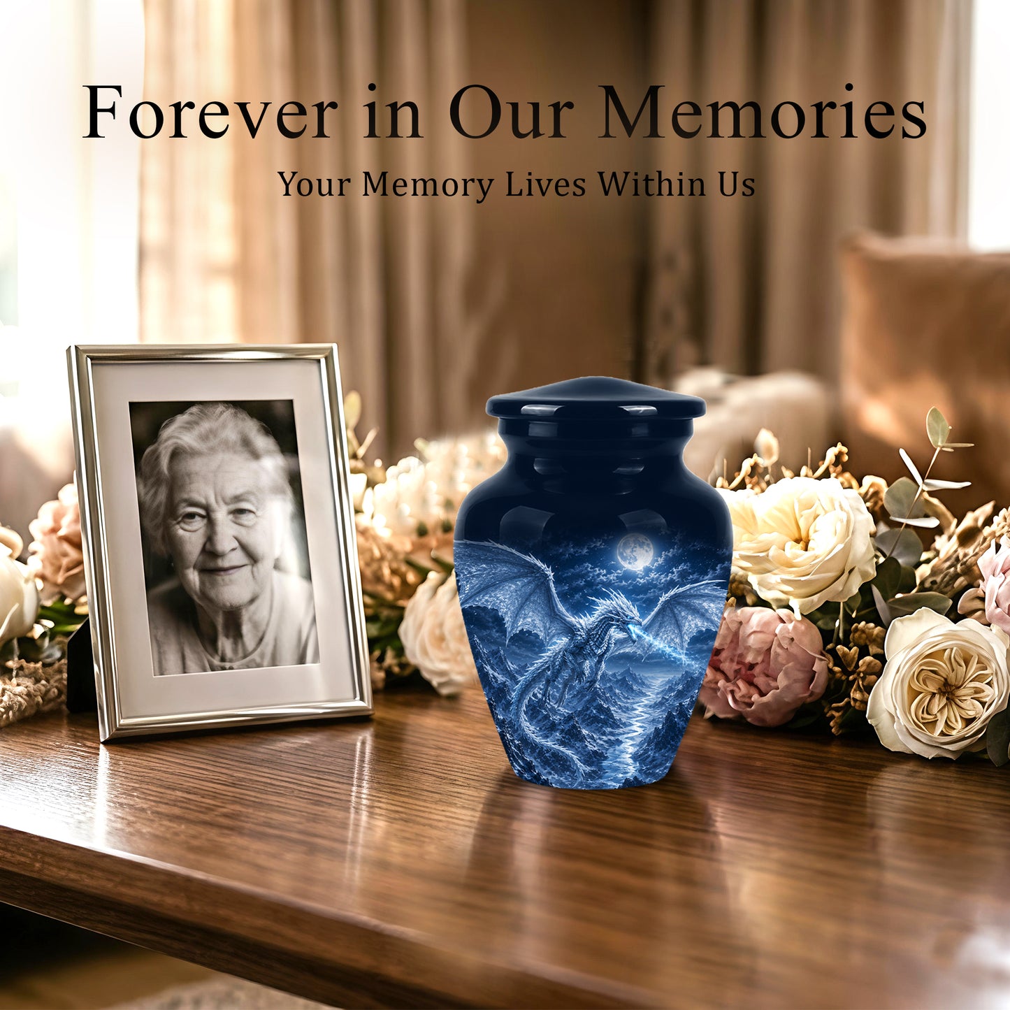 White Dragon Cremation Urn - Majestic Classic Dragon Urns For Human Ashes