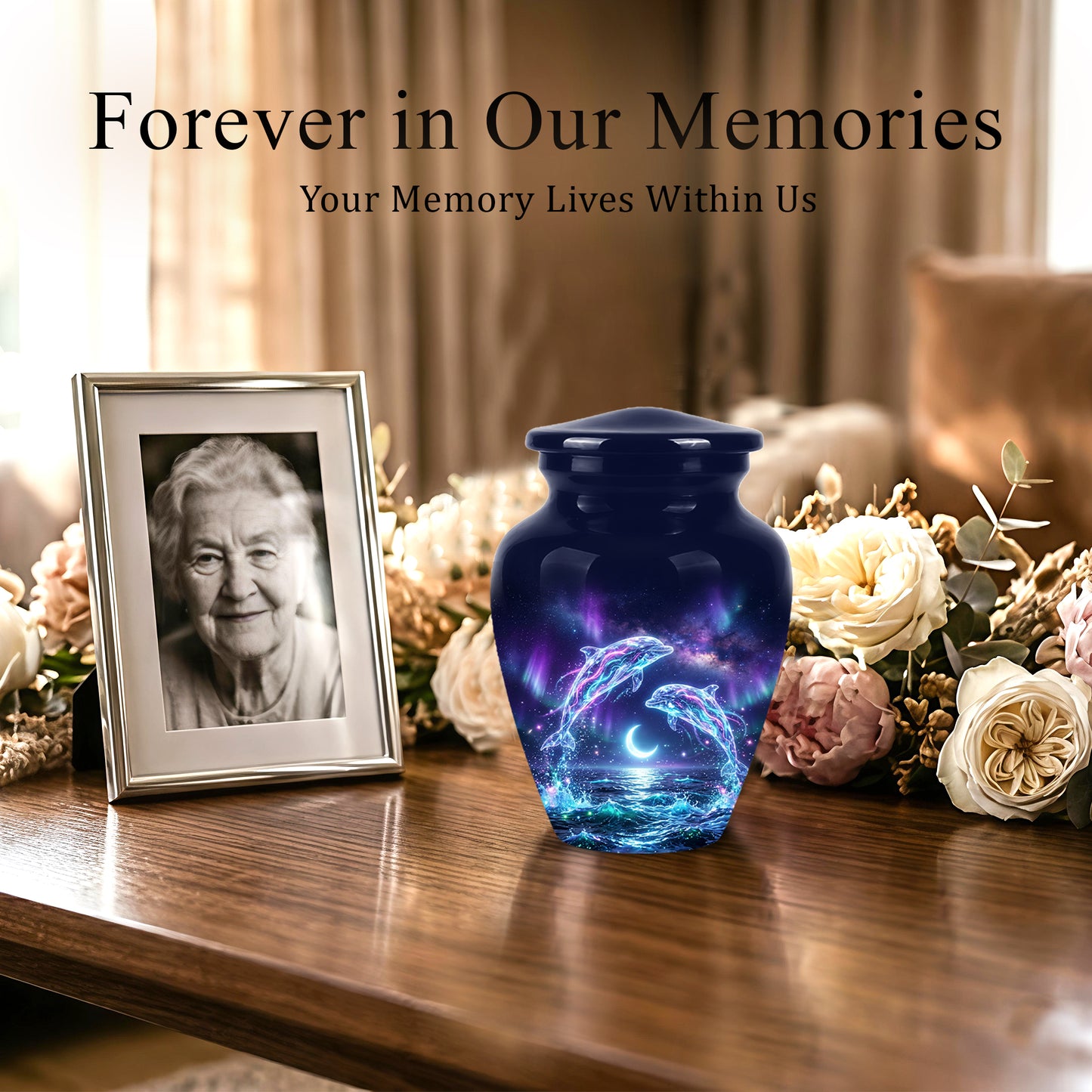 Dolphin Cremation Urn - Artistic Moonlight Memorial Urns For Ashes