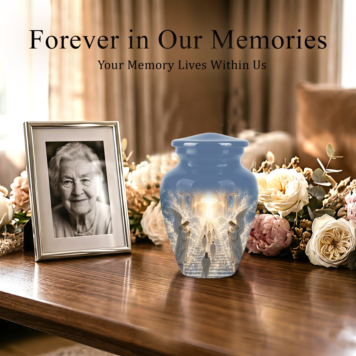 Heaven’s Gate Cross Cremation Urn – Angel Memorial Urn For Human Ashes