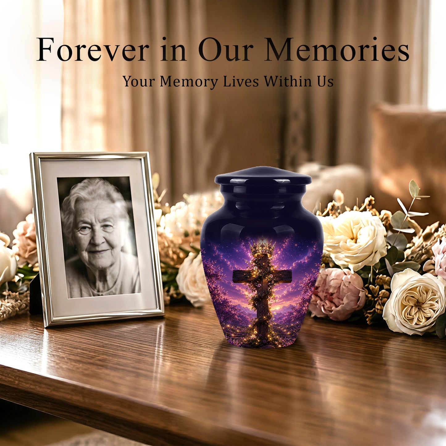 Cross With Crown Cremation Urn for Ashes – Spiritual Memorial Urns