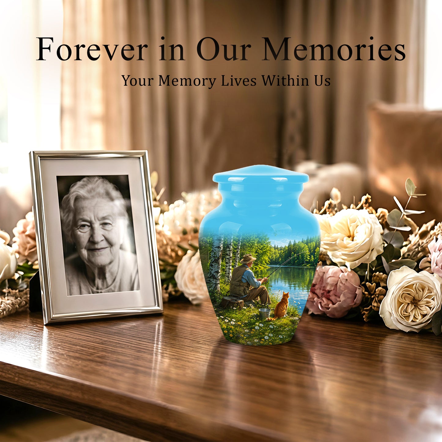 Fisherman With Cat - Artistic Fishing Memorial Urns For Men & Women