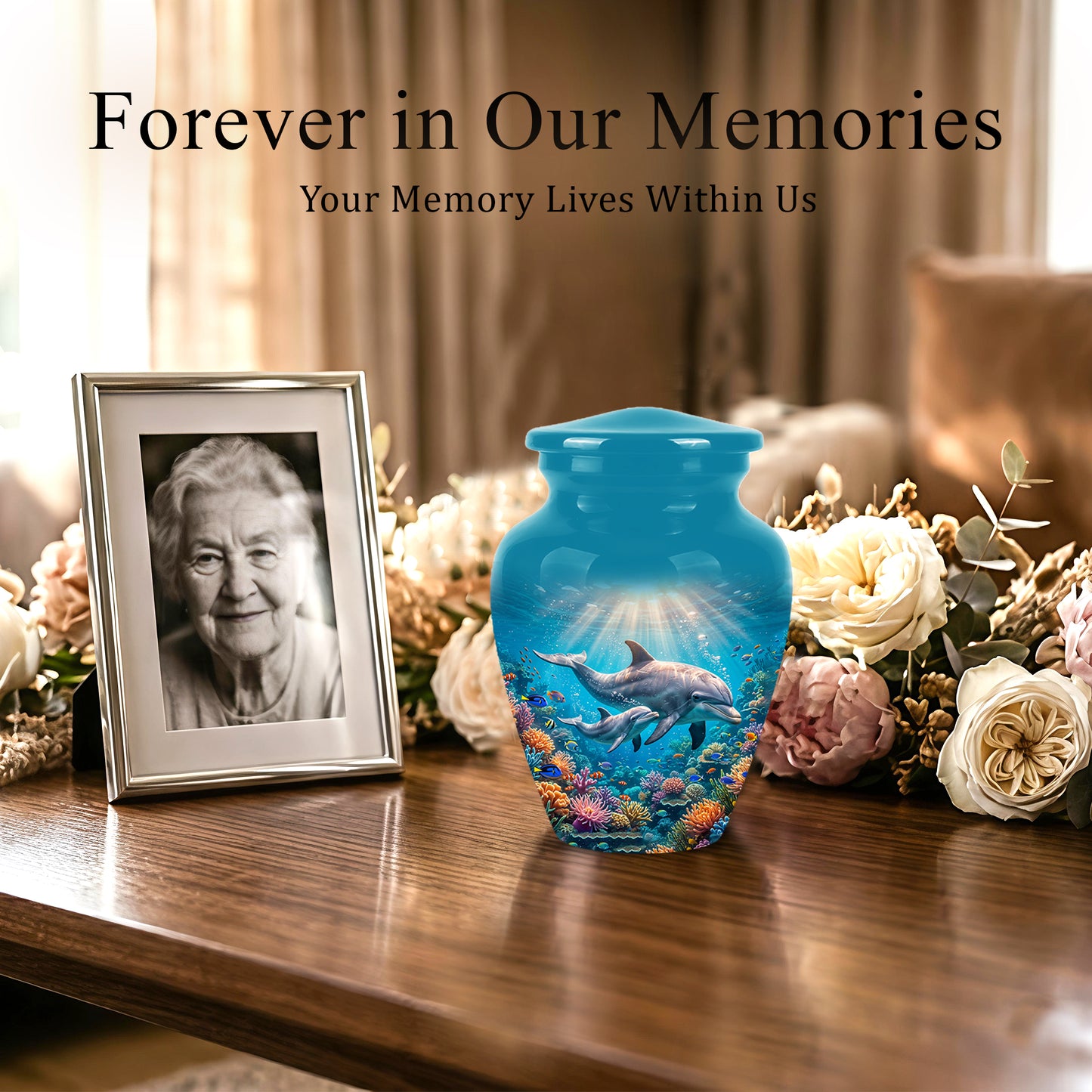 Baby Dolphin With Mother - Beautiful Artistic Urn To Tribute Mom Ashes