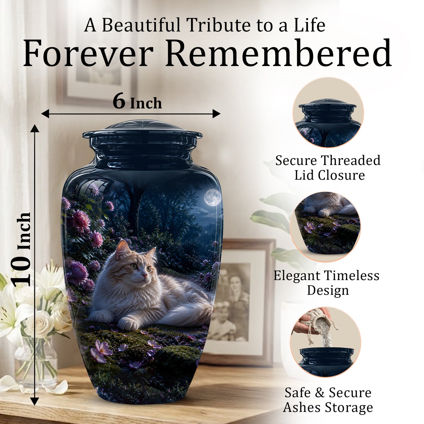 White Cat Memorial Urn - Beautiful Eternal Rest Urns For Pet Ashes