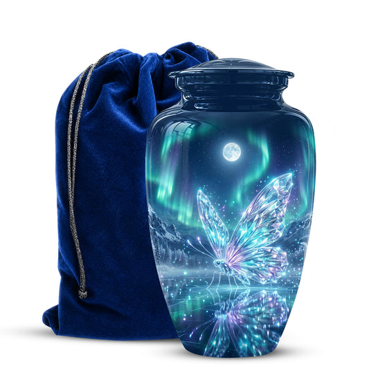 Glowing Butterfly Cremation Urn - Beautiful Blue Memorial Urns For Mom